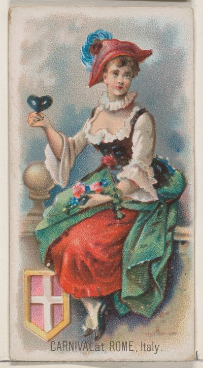 Carnaval in Rome, Italië, uit de serie Holidays N80 voor Duke merk sigaretten door George S. Harris and Sons