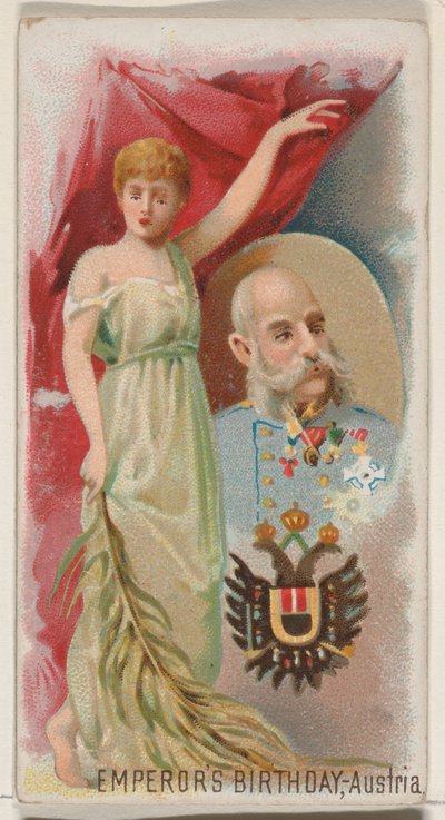 Verjaardag van de keizer, Oostenrijk, uit de serie Holidays N80 voor Duke merk sigaretten, 1890 door George S. Harris and Sons