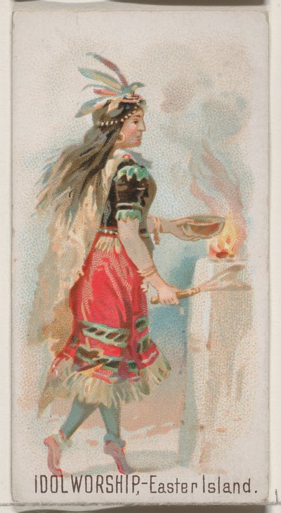 Afgodenaanbidding, Paaseiland, uit de Feestdagen serie N80 voor Duke merk sigaretten, 1890 door George S. Harris and Sons