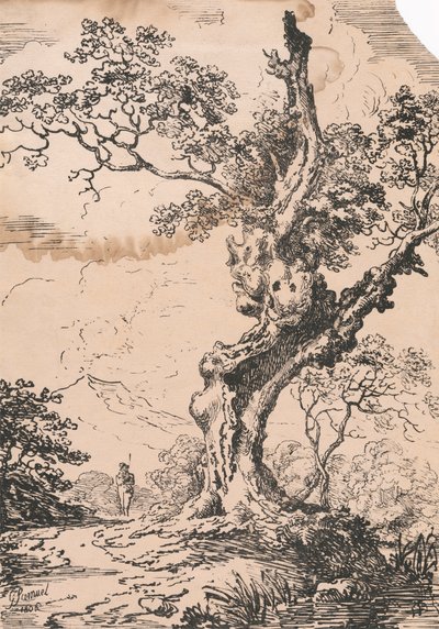 Man en grote boom in landschap door George Samuel