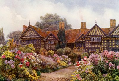 Speke Hall, Lancashire (kleurenlitho) door George Samuel Elgood