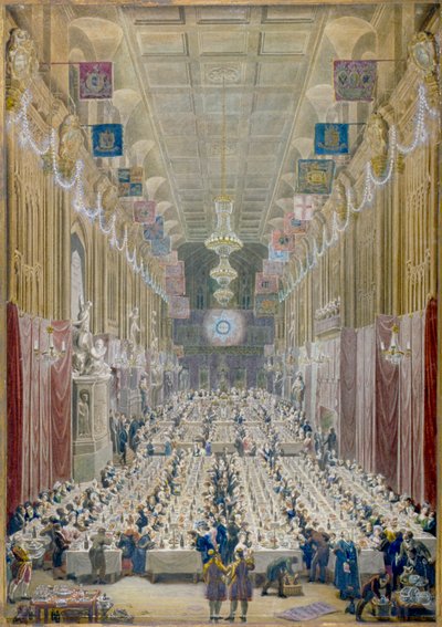Uitzicht op het diner van de Lord Mayor in de Guildhall, City of London door George Scharf