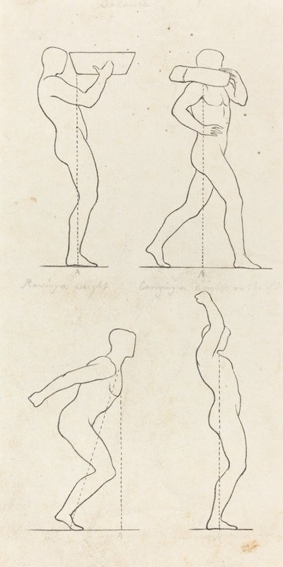 Een Gewicht Dragen; Voorbereiden om te Springen, en Landen door George Scharf after John Flaxman