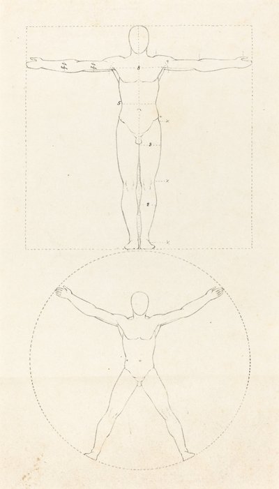 Cirkel en Vierkant van de Menselijke Figuur door George Scharf after John Flaxman