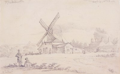 Uitzicht op molen met een windmolen op Blackheath, Greenwich, Londen, 1833 door George Shepheard