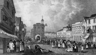High Street, Maidstone, Een Marktdag, gegraveerd door S. Lacey, gepubliceerd 1832 door George Shepherd