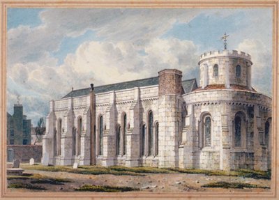 Uitzicht op Temple Church vanaf het kerkhof, City of London, 1811 door George Shepherd