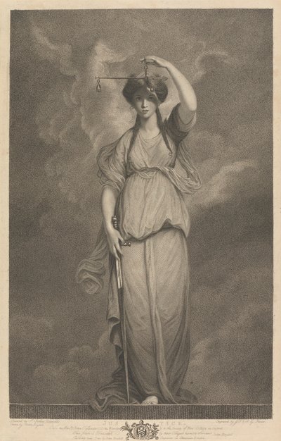 Westraam van de kapel, New College Oxford: Deugden - Rechtvaardigheid door George Siegmund Facius