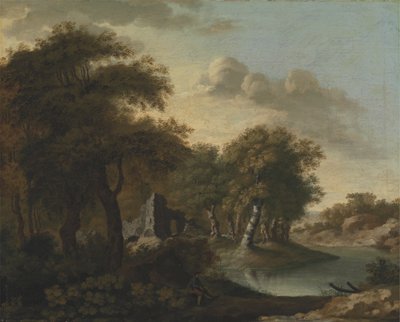 Een Uitzicht bij Arundel, Sussex, met Ruïnes bij Water door George Smith