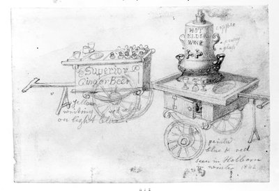 Gemberbier- en hete vlierwijnkraampjes in Holborn, 1842 door George Snr Scharf