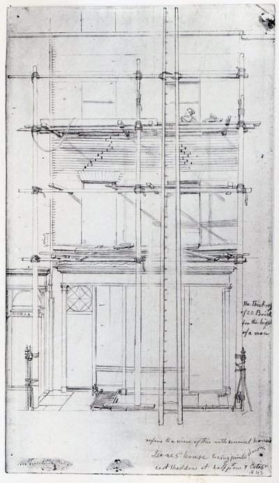 De buitenkant van het huis van Issac wordt geschilderd, 1843 door George Snr Scharf