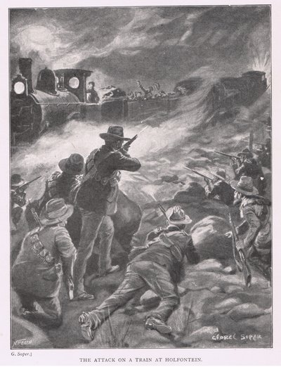 De aanval op een trein bij Holfontein door George Soper