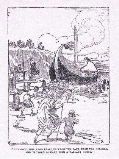 Het goede schip Argo sprong van het zand op rollen en schoot vooruit als een dappere paard, uit The Heroes gepubliceerd door George Allen en Unwin 1929 door George Soper
