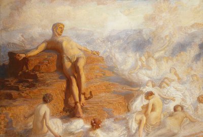 Prometheus getroost door de geesten van de aarde 