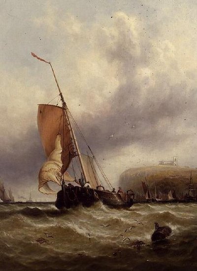Vissersboot in ruwe zee door George Stainton