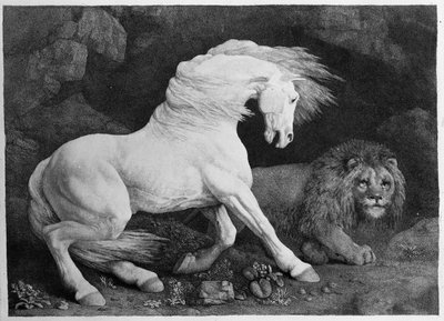 Een paard geschrokken door een leeuw, gegraveerd door de kunstenaar door George Stubbs