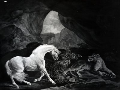 Een paard opgeschrikt door een leeuwin, gegraveerd door Benjamin Green, 1774 door George Stubbs