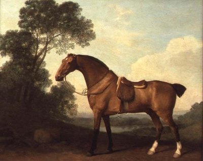 Een Gezadelde Bruine Jager in een Landschap met een Meer Verderop door George Stubbs
