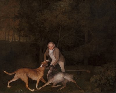 Freeman, de jachtopziener van de graaf van Clarendon, met een stervende hinde en hond, 1800 door George Stubbs