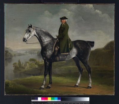 Joseph Smyth Esquire, luitenant van Whittlebury Forest, Northamptonshire, op een schimmel, ca. 1762-64 door George Stubbs