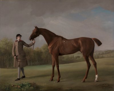 Lustre, vastgehouden door een stalknecht door George Stubbs