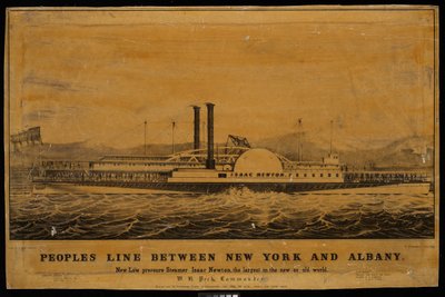 Peoples Line Tussen New York En Albany. Nieuwe Laagdruk Stoomboot Isaac Newton, de grootste in de nieuwe of oude wereld (lithografie) door George T. (after) Sanford