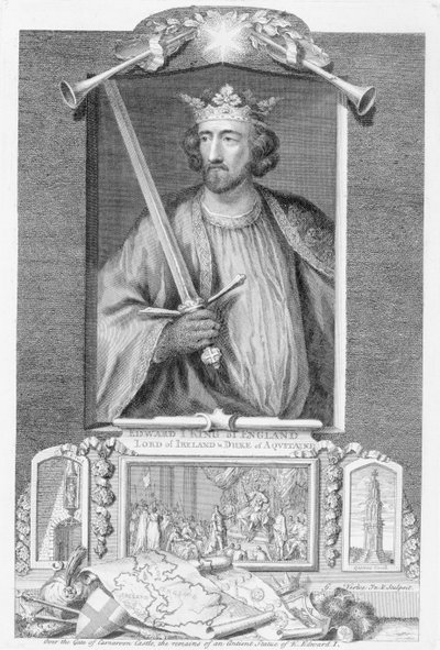 Edward I (1239-1307) Koning van Engeland vanaf 1272, naar de resten van een standbeeld, gegraveerd door de kunstenaar door George Vertue