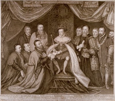 Edward VI ondertekent een charter dat Bridewell aan de stad Londen geeft voor een werkhuis, 1552 door George Vertue