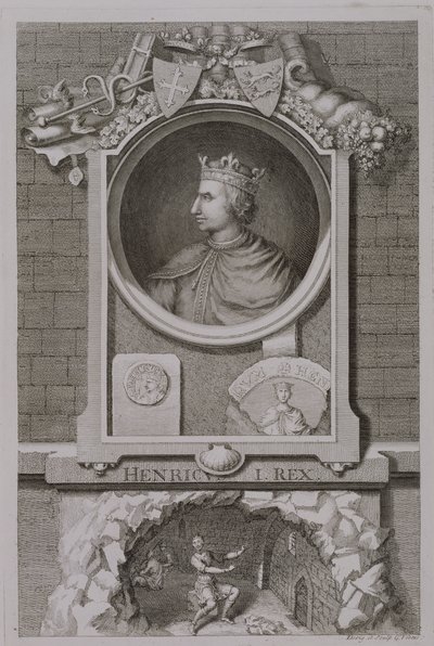 Hendrik I (1068-1135) koning van Engeland vanaf 1100, gegraveerd door de kunstenaar door George Vertue