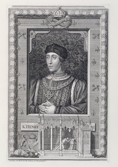 Hendrik VI (1421-71) Koning van Engeland 1421-66 en 1470-71, naar een portret in Kensington Palace, gegraveerd door de kunstenaar door George Vertue