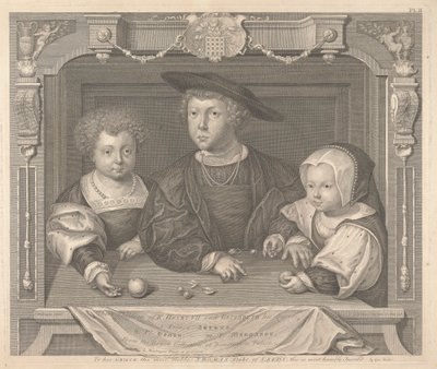 Drie kinderen van Hendrik VII en Elizabeth zijn koningin, Prins Arthur, Prins Hendrik en Prinses Margaret door George Vertue