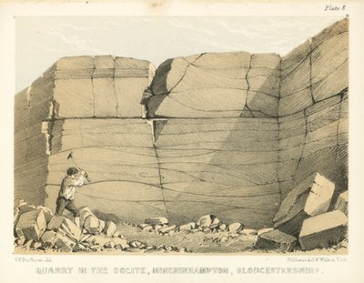 Steengroeve in het Ooliet, Minchinhampton, Gloucestershire (ingekleurde gravure) door George Victor Du Noyer