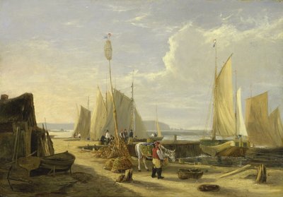Een Havenscène op het Eiland Wight, kijkend naar de Needles door George Vincent