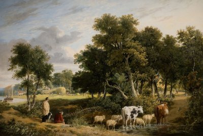 Landschap - Vee dat een stroom oversteekt door George Vincent