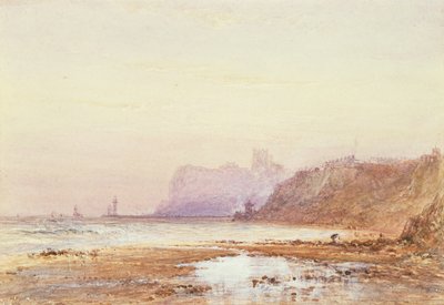 Kust bij Whitby met de abdij op de achtergrond door George Weatherill