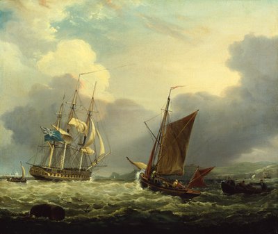 Een 36 Kanons Fregat bij de Kust van Devon door George Webster