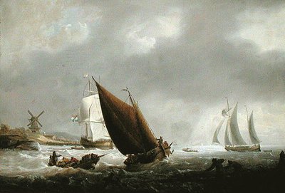 Schepen voor een Nederlandse riviermonding door George Webster