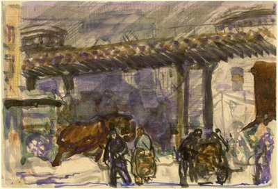 Een winterdag - Onder de verhoogde nabij Brooklyn Bridge, ca. 1907 door George Wesley Bellows