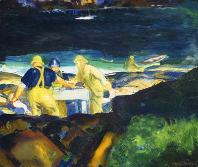 De kreeftenvallen verzorgen, vroege ochtend door George Wesley Bellows