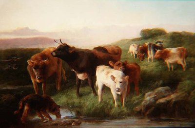 Schotse hooglandrunderen aan het grazen door George Wiliam Horlor