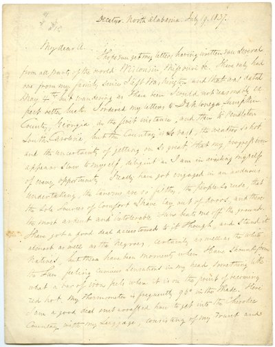 Onvolledige brief [van G.W. Featherstonhaugh], Decatur, NC, aan Col. Abert [John James Abert], 19 juli 1837 door George William Featherstonhaugh