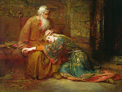 Cordelia troost haar vader, Koning Lear, in de gevangenis door George William Joy