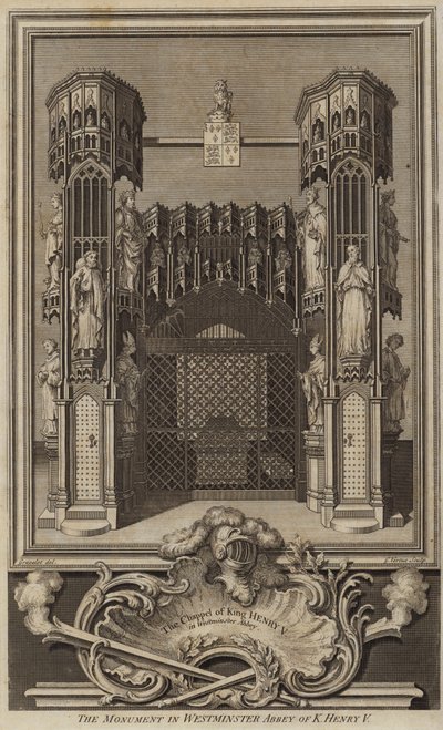 Monument in Westminster Abbey van Koning Hendrik V door George after Vertue
