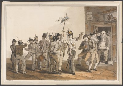 Een rekruteringssergeant van het 33e regiment voetvolk, 1814 (gekleurde aquatint) door George after Walker