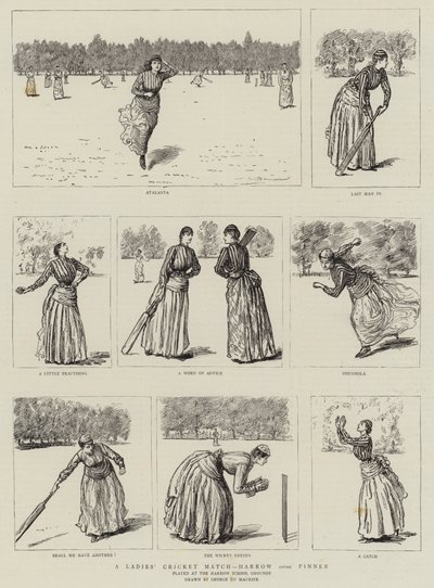 Een Dames Cricketwedstrijd, Harrow versus Pinner door George du Maurier