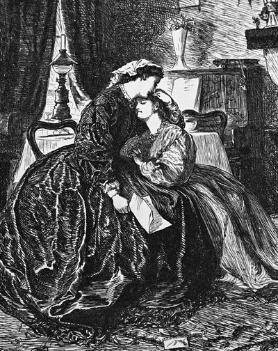 Een moeder en dochter ontvangen nieuws over de ernstige ziekte van echtgenoot/vader door George du Maurier