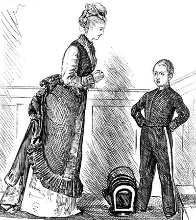 Een moeder die haar ondeugende kind disciplineert door George du Maurier