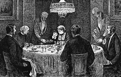 Een familie uit de hogere klasse aan tafel door George du Maurier