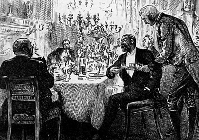 Een familie uit de hogere klasse aan tafel door George du Maurier