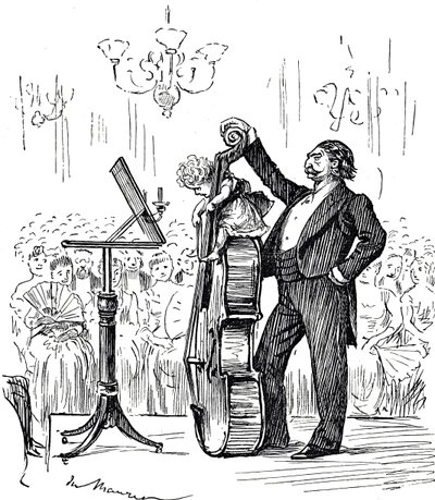 Cartoon over muzikale wonderkinderen die steeds jonger leken te worden door George du Maurier